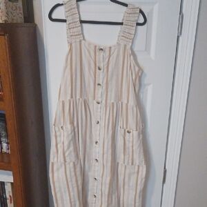 Mlle Gabrielle Cream and Tan Striped Midi Dress